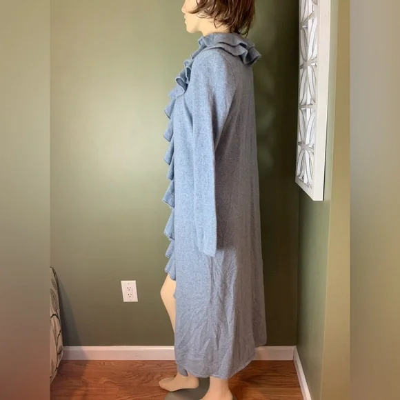 Ralph Lauren black label 100% Cashmere Soft Blue Knit ruffled duster  medium - Picture 4 of 8